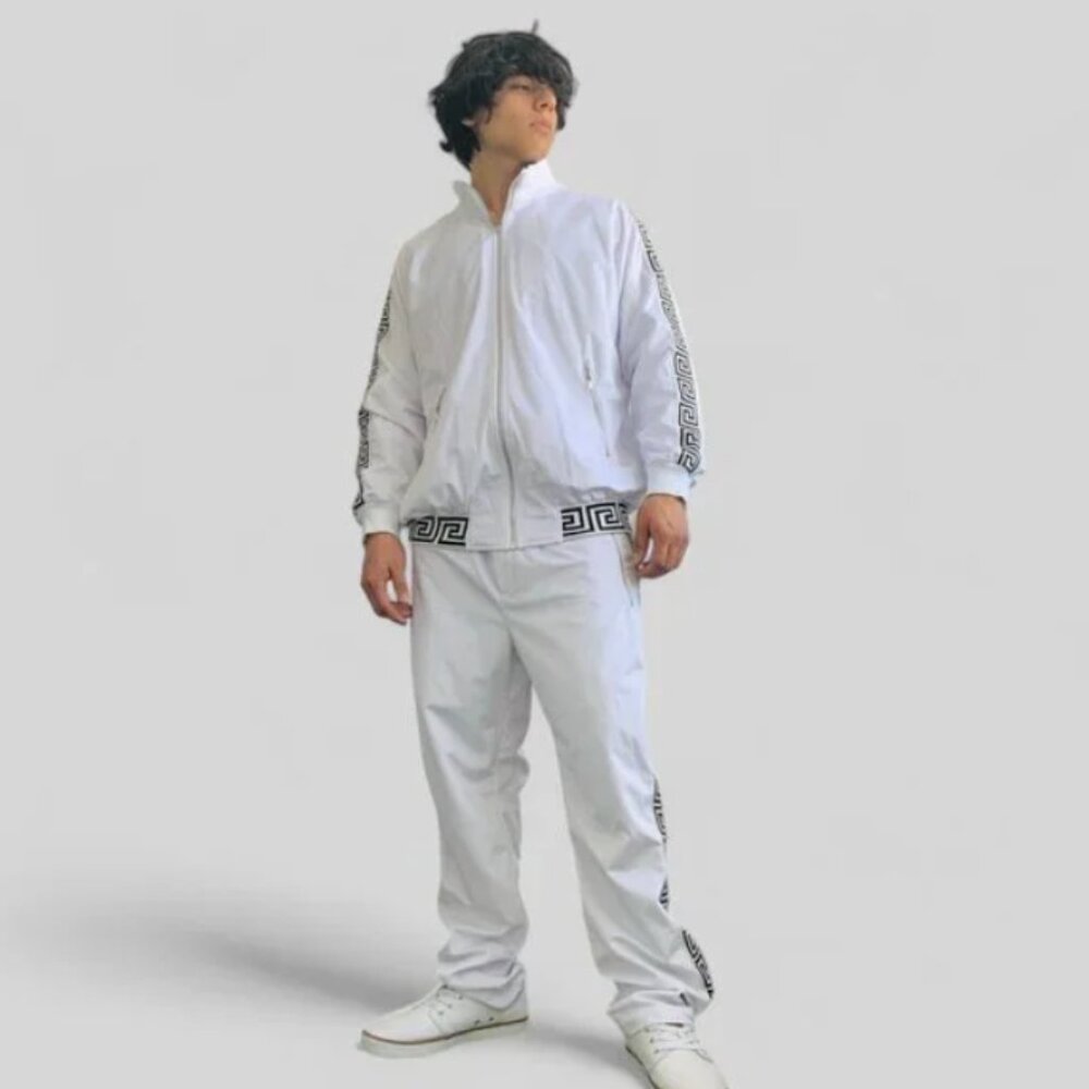 Men's Manzini White | Black Velvet Casual Tracksuits NWT
